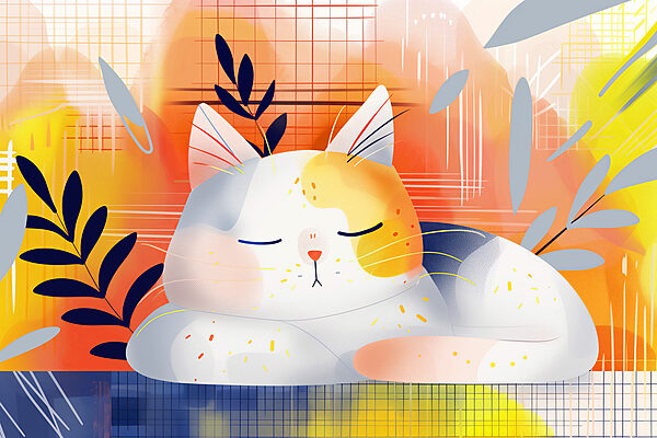 Chat dormant avec des feuilles sur la tête Chat dormant avec des feuilles sur la tête