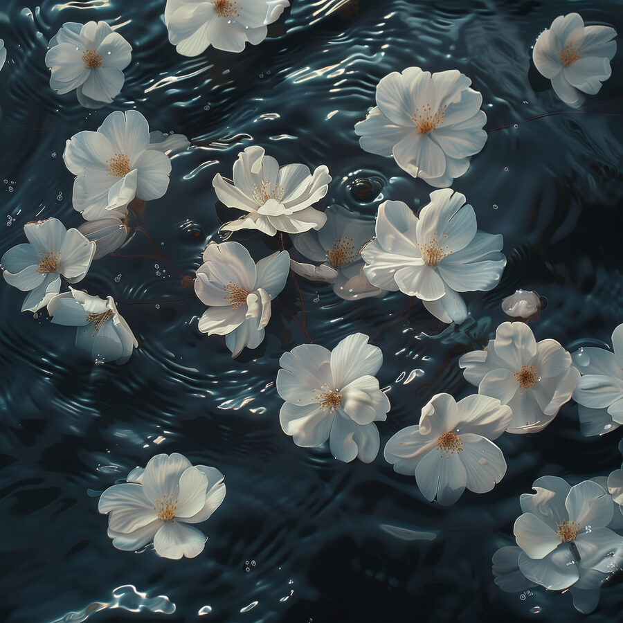 Fleurs blanches flottant dans l'eau