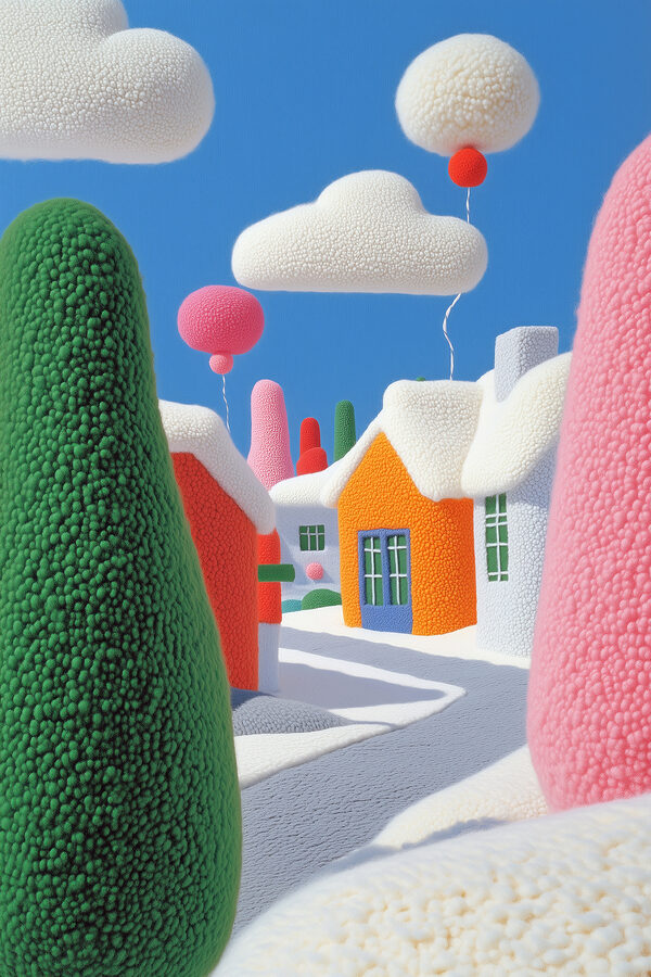 Ville de dessin animé avec des arbres et des ballons Ville de dessin animé avec des arbres et des ballons