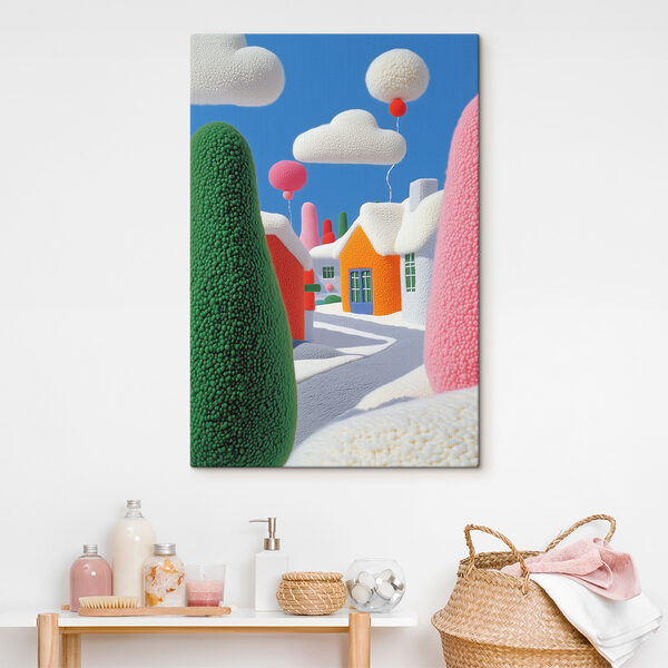 Ville de dessin animé avec des arbres et des ballons Ville de dessin animé avec des arbres et des ballons