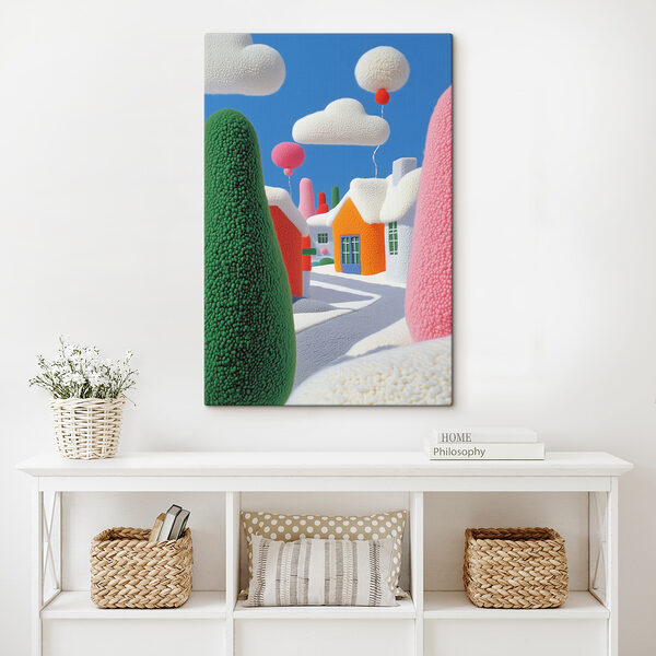 Ville de dessin animé avec des arbres et des ballons Ville de dessin animé avec des arbres et des ballons