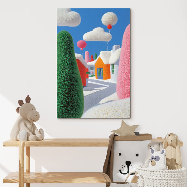 Ville de dessin animé avec des arbres et des ballons Ville de dessin animé avec des arbres et des ballons