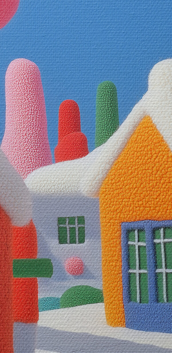 Ville de dessin animé avec des arbres et des ballons Ville de dessin animé avec des arbres et des ballons