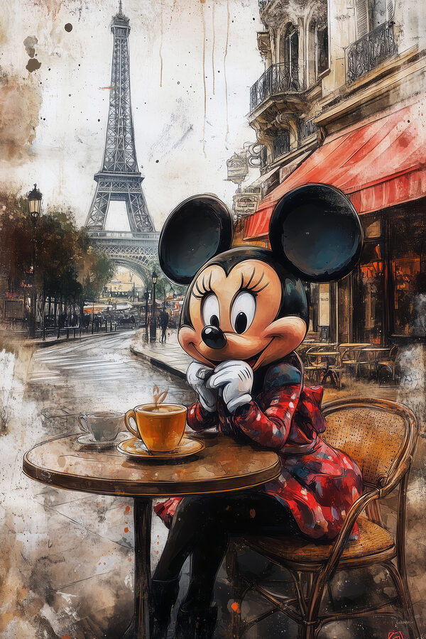 Personnage de bande dessinée assis à une table avec une tasse de thé Personnage de bande dessinée assis à une table avec une tasse de thé