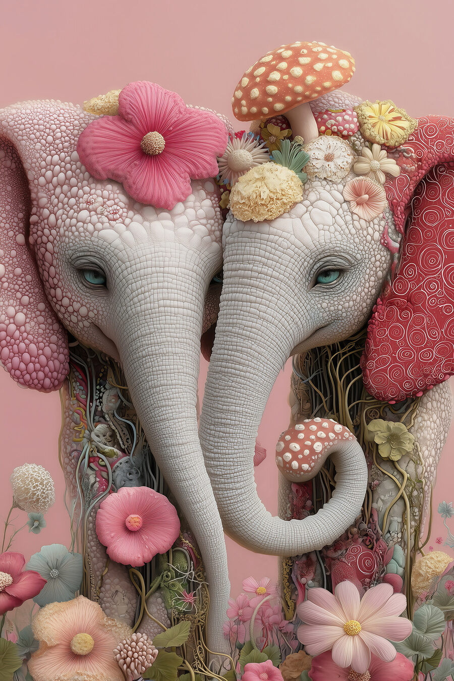 Deux éléphants avec des fleurs sur la tête Deux éléphants avec des fleurs sur la tête