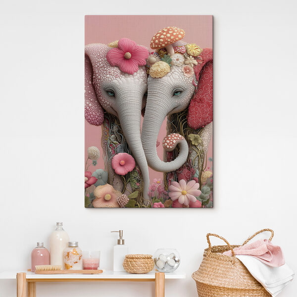 Deux éléphants avec des fleurs sur la tête Deux éléphants avec des fleurs sur la tête