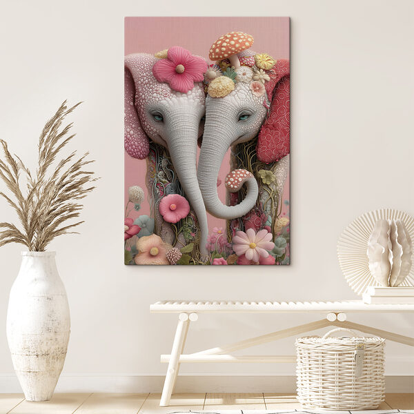 Deux éléphants avec des fleurs sur la tête Deux éléphants avec des fleurs sur la tête