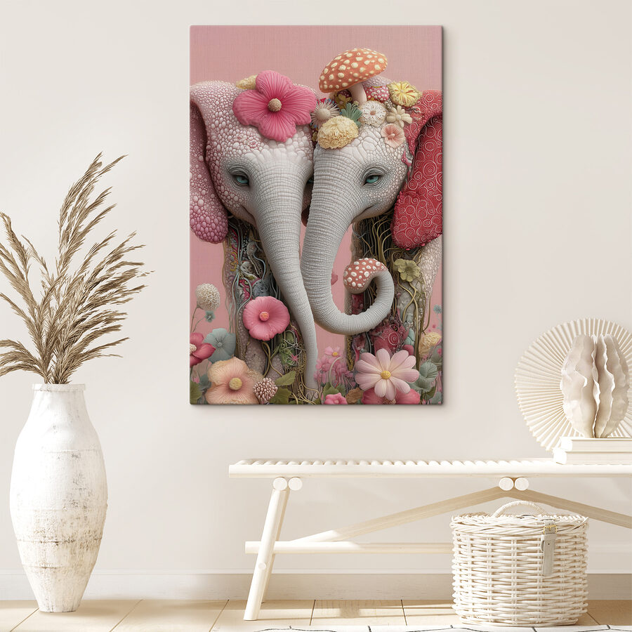 Deux éléphants avec des fleurs sur la tête Deux éléphants avec des fleurs sur la tête