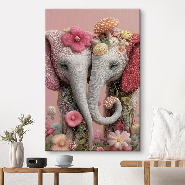 Deux éléphants avec des fleurs sur la tête Deux éléphants avec des fleurs sur la tête
