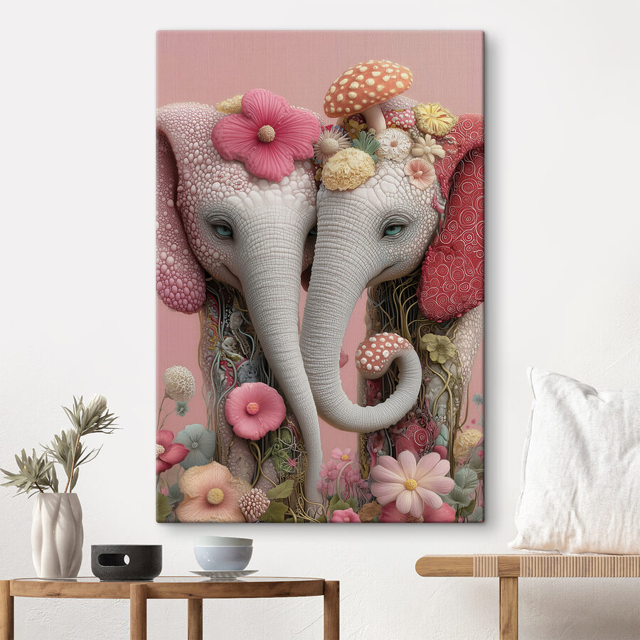 Deux éléphants avec des fleurs sur la tête Deux éléphants avec des fleurs sur la tête