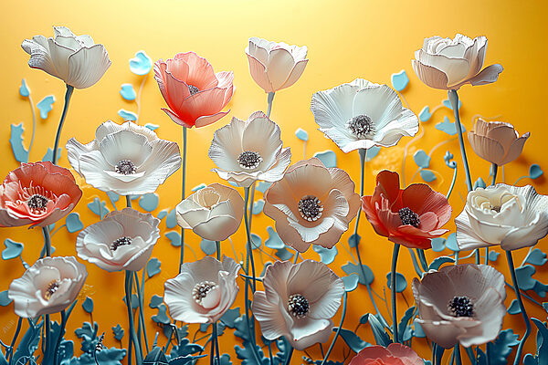 Groupe de fleurs sur fond jaune Groupe de fleurs sur fond jaune