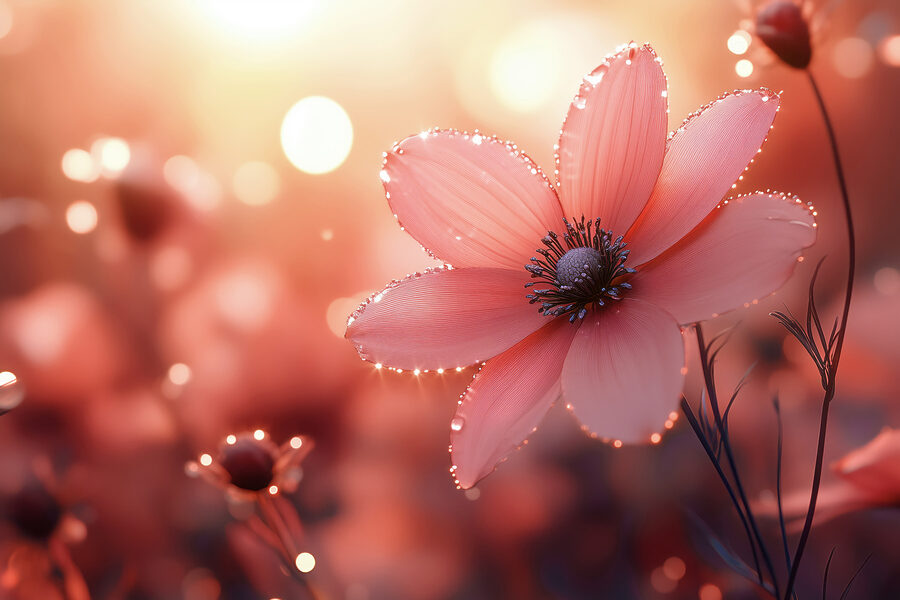 Fleur rose avec des gouttes d'eau