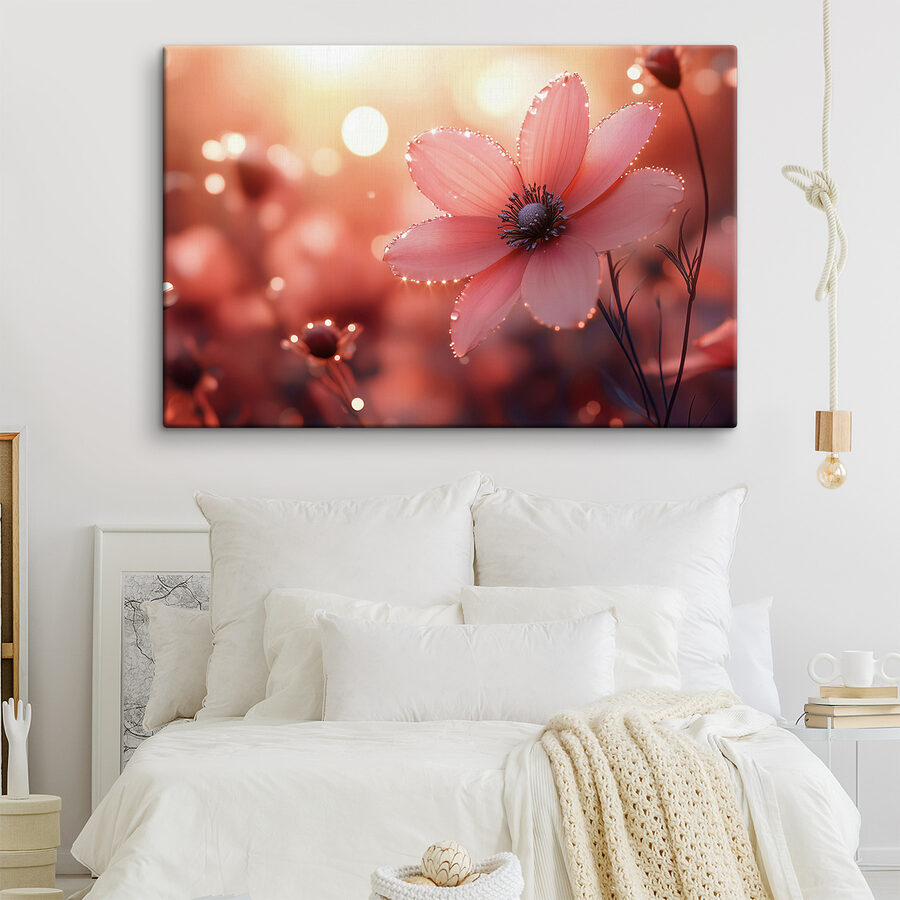 Fleur rose avec des gouttes d'eau