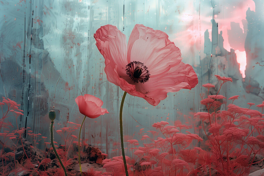 Fleurs roses dans un champ