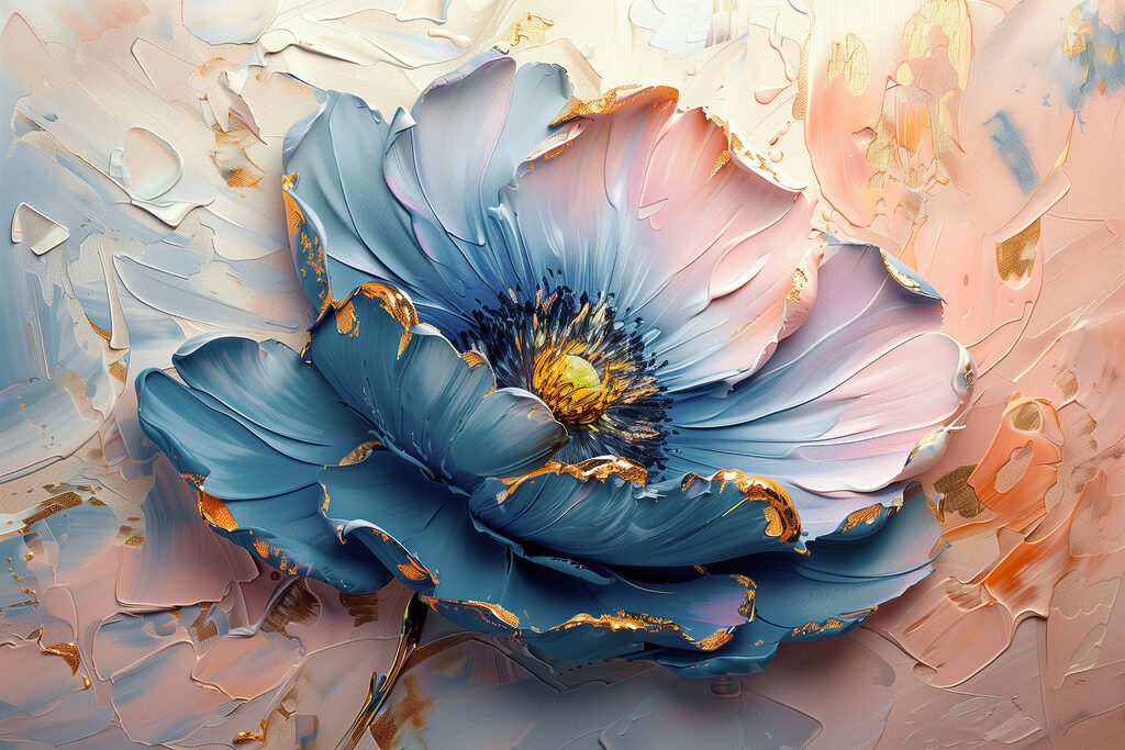 Blue petals adorn the canvas