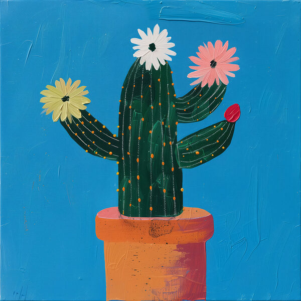 Peinture d'un cactus avec des fleurs Peinture d'un cactus avec des fleurs