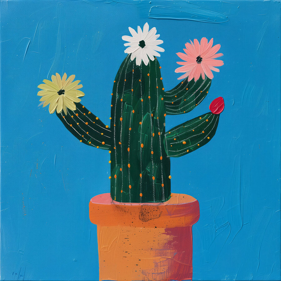 Peinture d'un cactus avec des fleurs