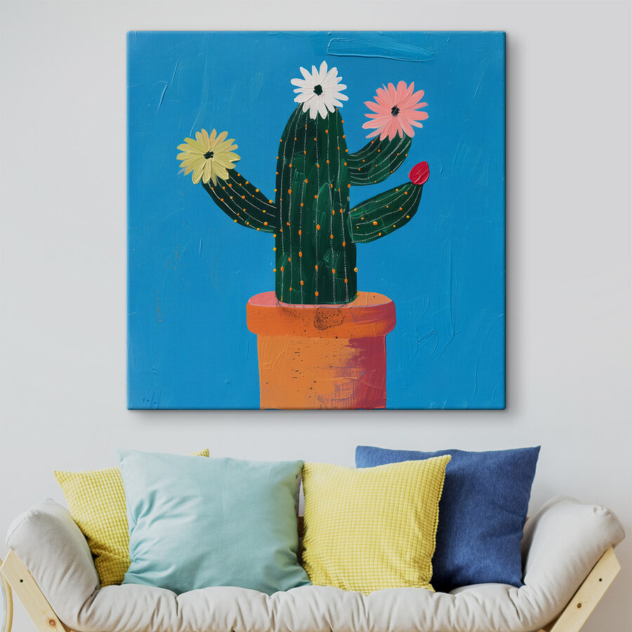 Peinture d'un cactus avec des fleurs