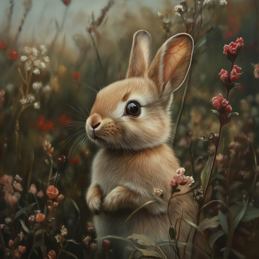 Lapin dans un champ de fleurs