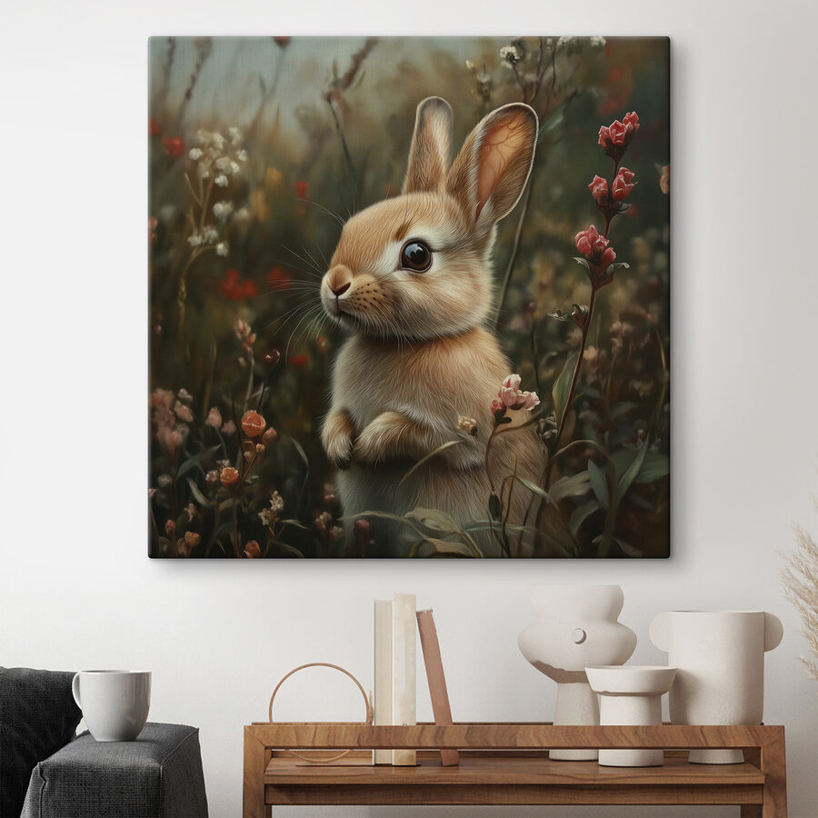Lapin dans un champ de fleurs