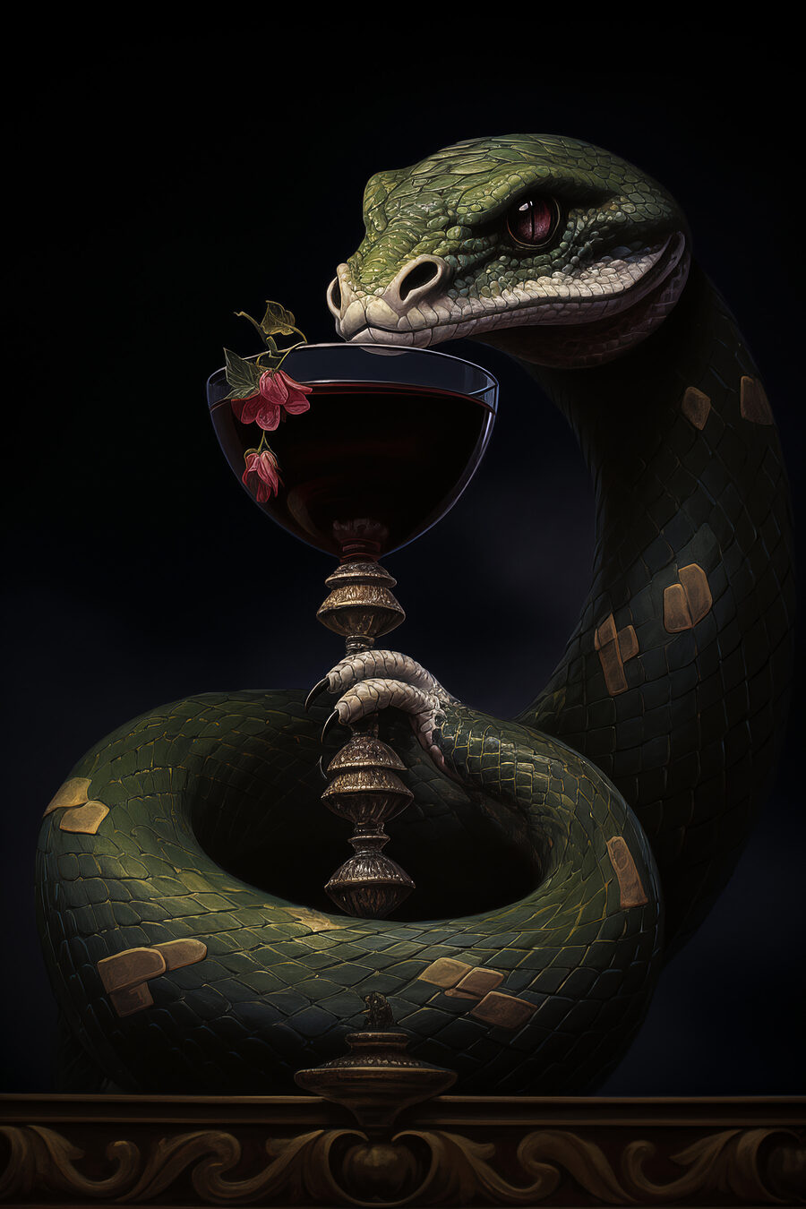 Serpent tenant un verre de vin Serpent tenant un verre de vin