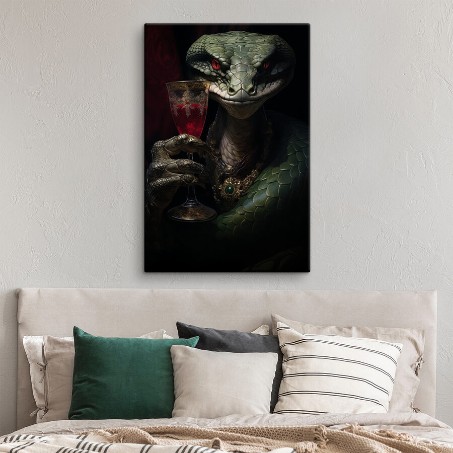 Lézard tenant un verre de vin