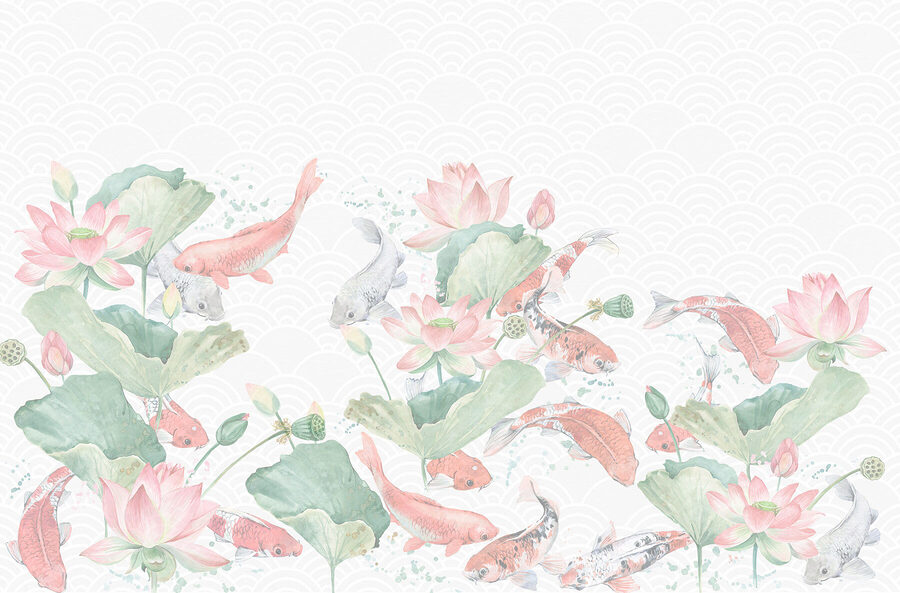Aquarelle de poissons et de fleurs