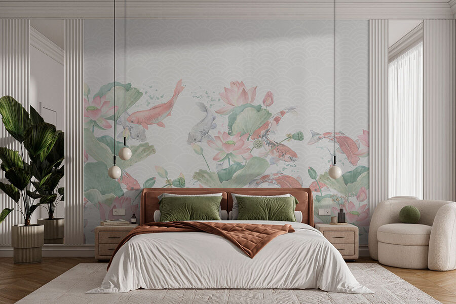 Aquarelle de poissons et de fleurs
