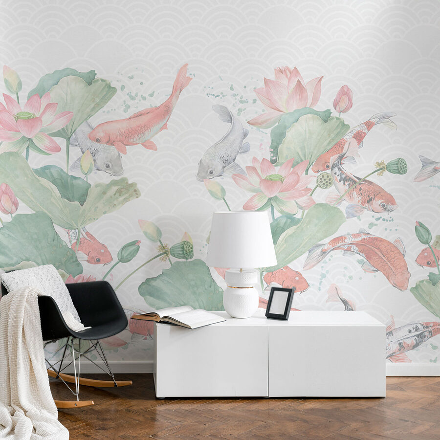 Aquarelle de poissons et de fleurs