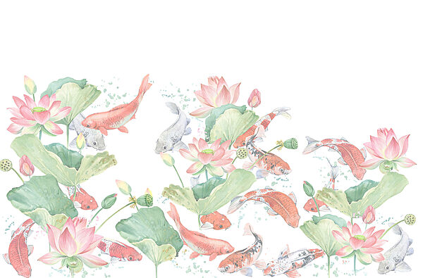 Aquarelle de poissons et de fleurs Aquarelle de poissons et de fleurs
