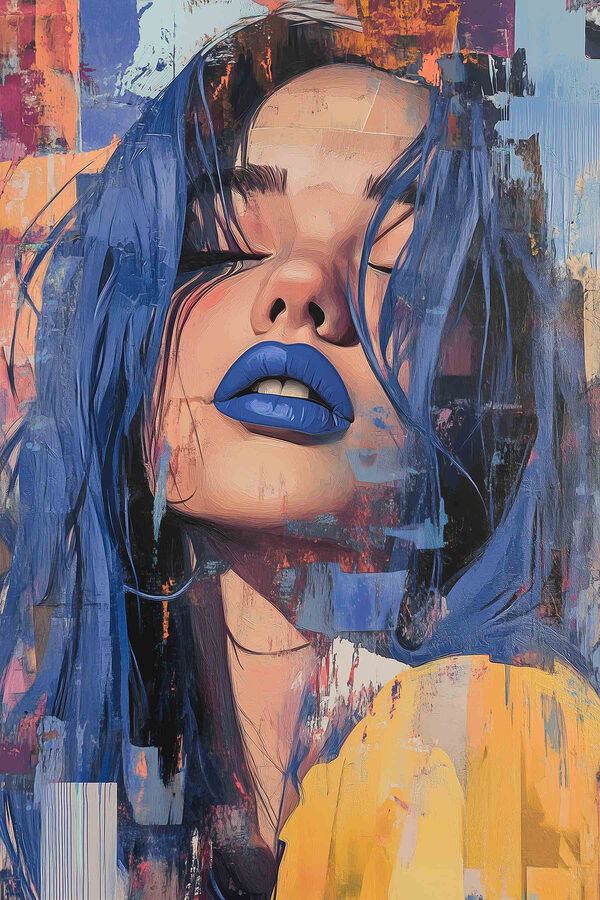 Femme aux cheveux et au rouge à lèvres bleus Femme aux cheveux et au rouge à lèvres bleus