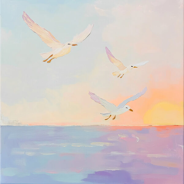 Peinture d'oiseaux volant au-dessus de l'eau Peinture d'oiseaux volant au-dessus de l'eau