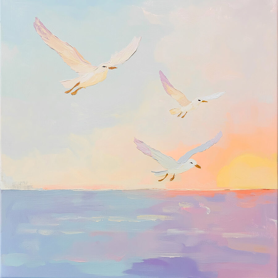 Peinture d'oiseaux volant au-dessus de l'eau Peinture d'oiseaux volant au-dessus de l'eau