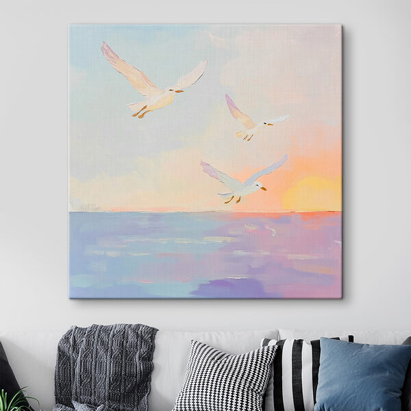 Peinture d'oiseaux volant au-dessus de l'eau Peinture d'oiseaux volant au-dessus de l'eau