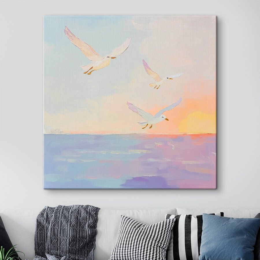 Peinture d'oiseaux volant au-dessus de l'eau Peinture d'oiseaux volant au-dessus de l'eau