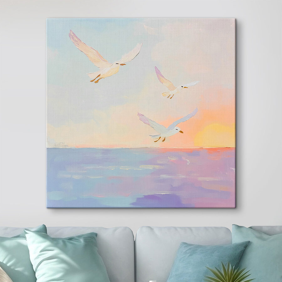 Peinture d'oiseaux volant au-dessus de l'eau Peinture d'oiseaux volant au-dessus de l'eau
