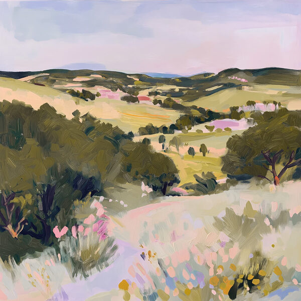 Peinture d'un paysage avec des arbres et des collines Peinture d'un paysage avec des arbres et des collines