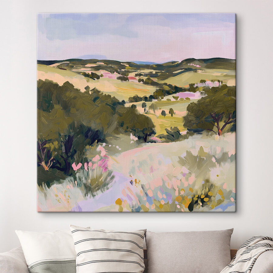 Peinture d'un paysage avec des arbres et des collines Peinture d'un paysage avec des arbres et des collines