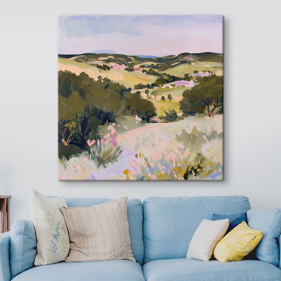 Peinture d'un paysage avec des arbres et des collines Peinture d'un paysage avec des arbres et des collines