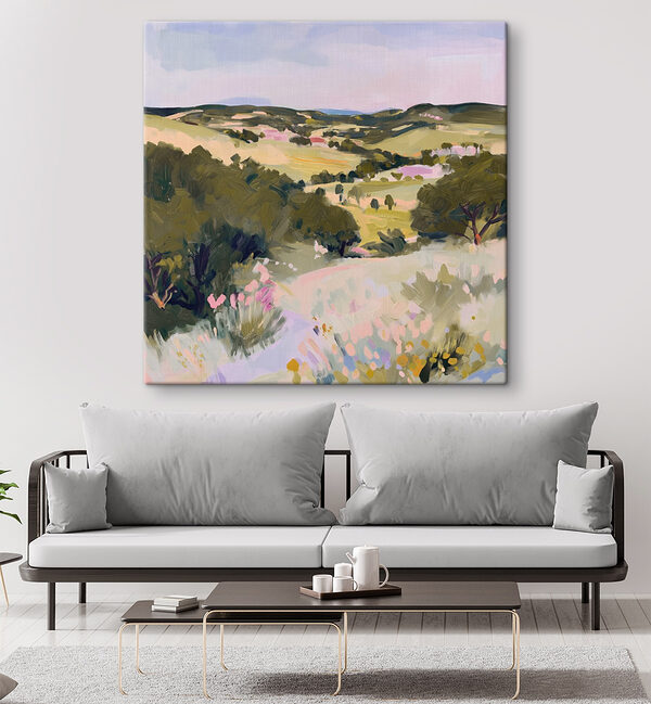 Peinture d'un paysage avec des arbres et des collines Peinture d'un paysage avec des arbres et des collines