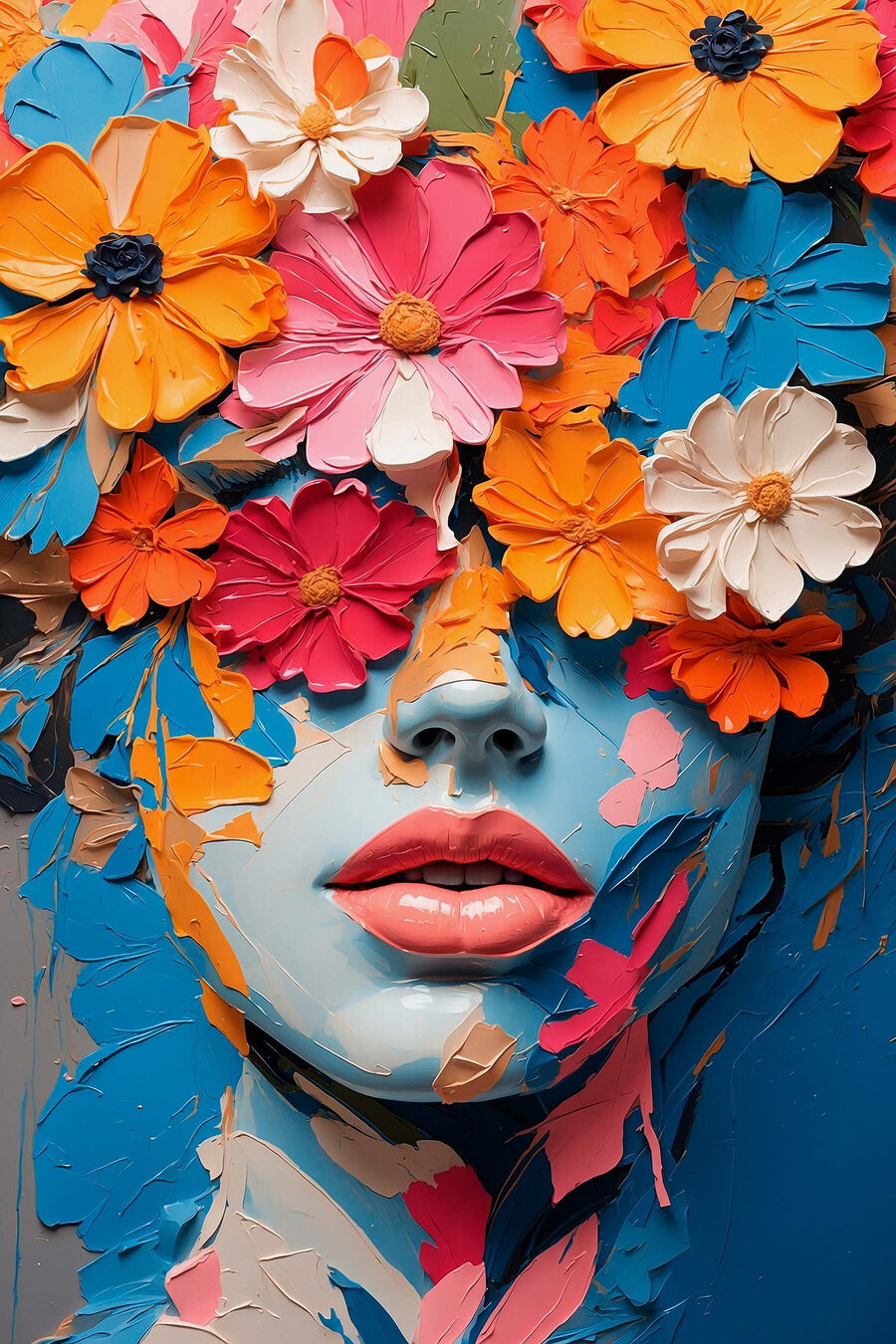Visage couvert de fleurs