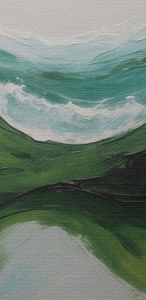 Painting of green and blue waves