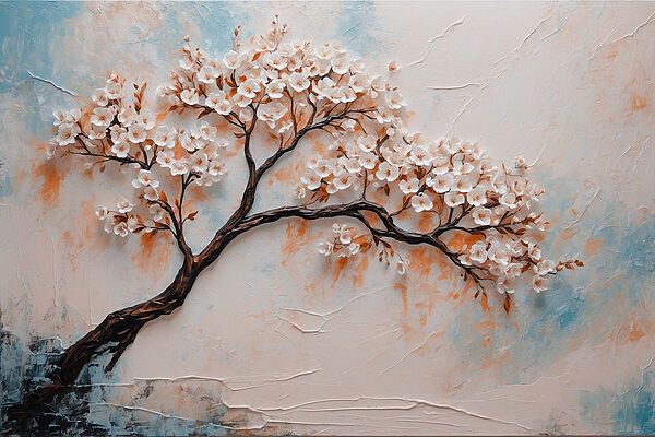 Peinture d'un arbre avec des fleurs blanches Peinture d'un arbre avec des fleurs blanches