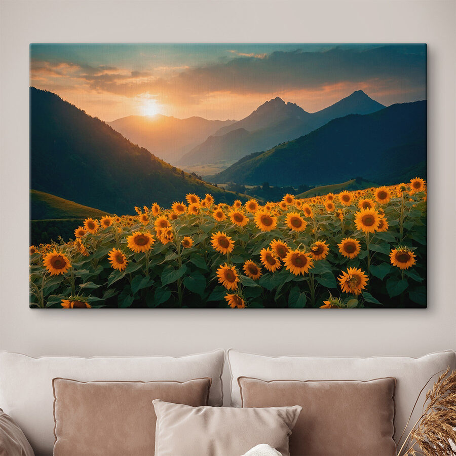 Champ de tournesols en montagne