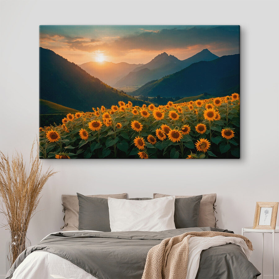 Champ de tournesols en montagne
