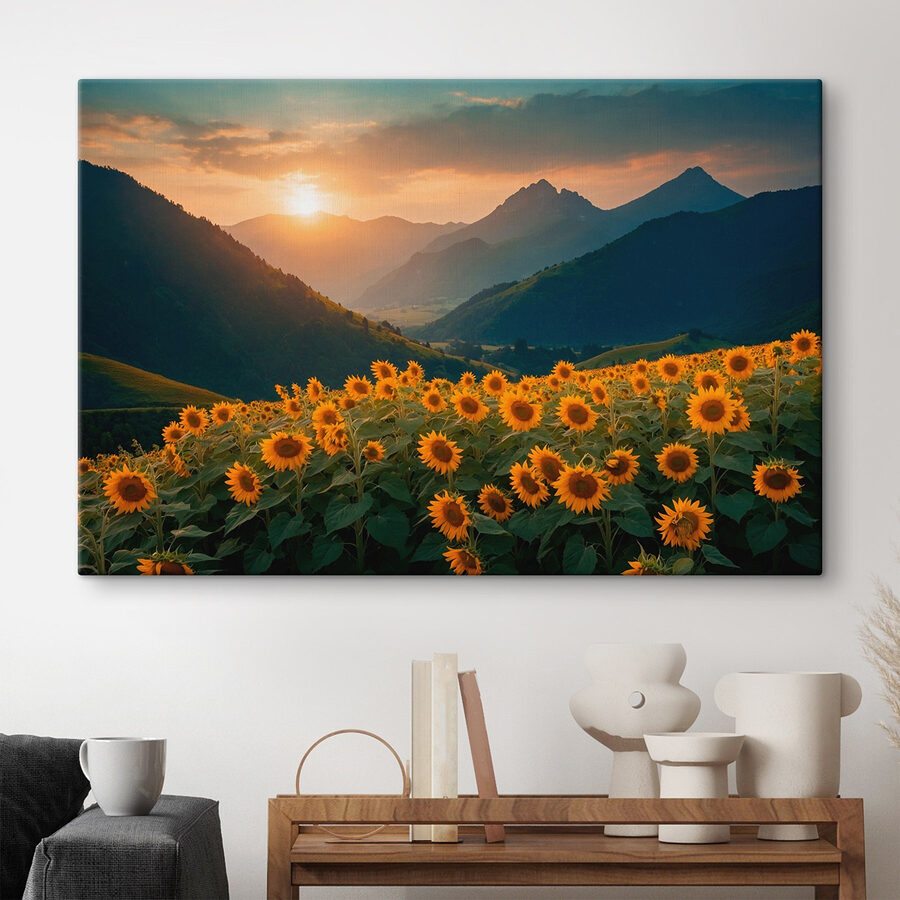 Champ de tournesols en montagne