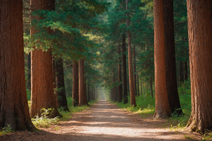 Chemin de terre à travers une forêt