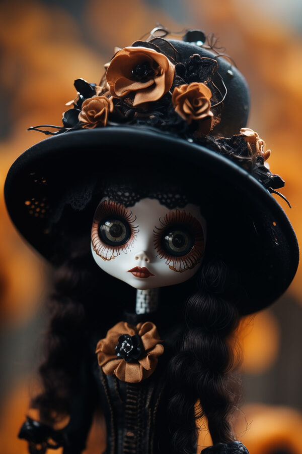 Poupée avec un chapeau et des fleurs Poupée avec un chapeau et des fleurs