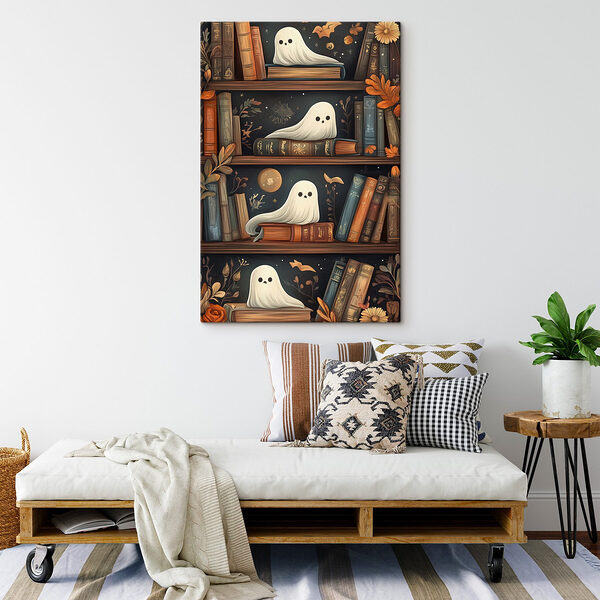 Bibliothèque pleine de livres avec des fantômes Bibliothèque pleine de livres avec des fantômes