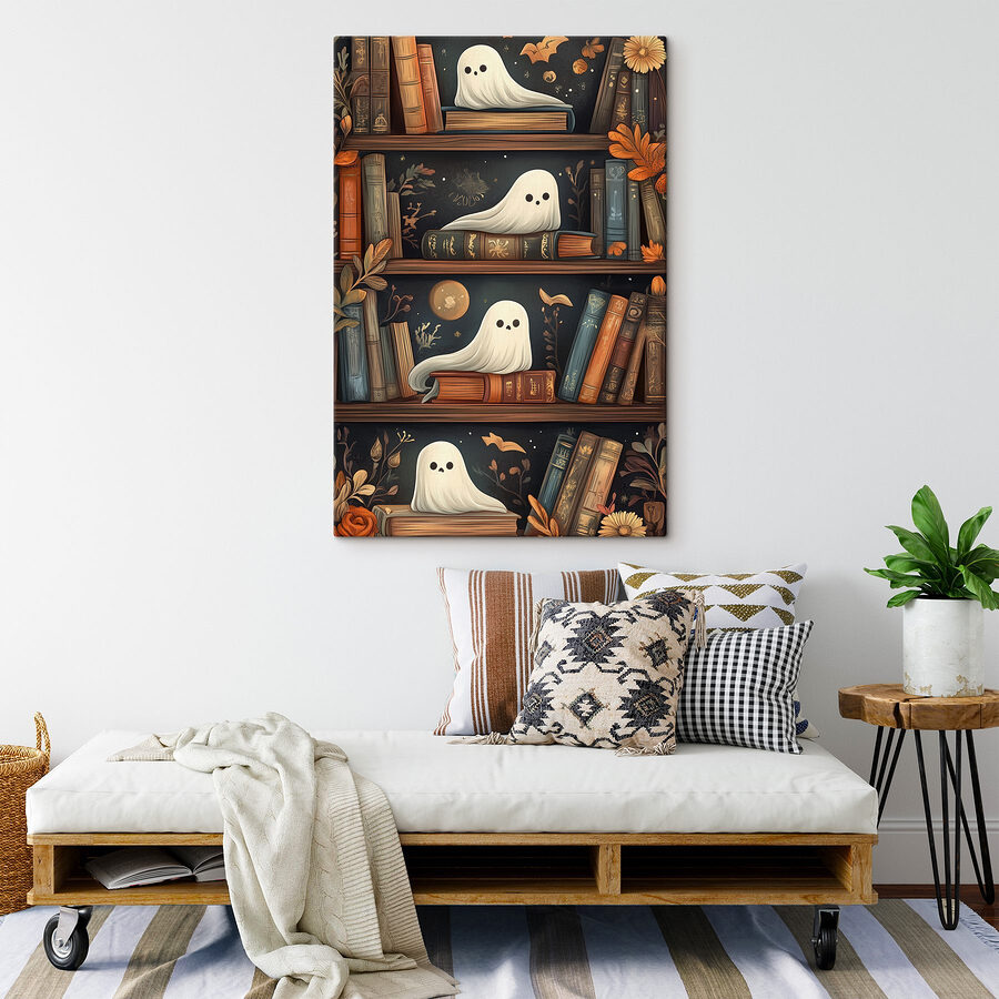 Bibliothèque pleine de livres avec des fantômes Bibliothèque pleine de livres avec des fantômes